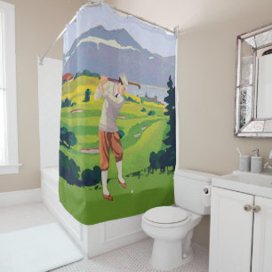 Rideaux De Douche Scène de golf des Highlands de style vintage