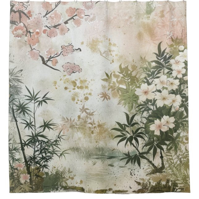 Rideaux De Douche Scène de jardin de fleurs de cerisier (6) (Devant)
