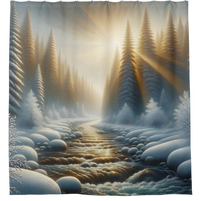 Rideaux De Douche "Scène de la rivière Sunlit Winter" (Devant)