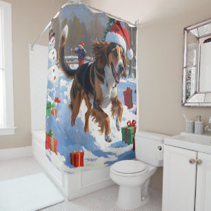 Rideaux De Douche Scène de neige festive de Noël avec un Lévrier Afg