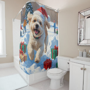 Rideaux De Douche Scène de neige festive de Noël Bichon Frise