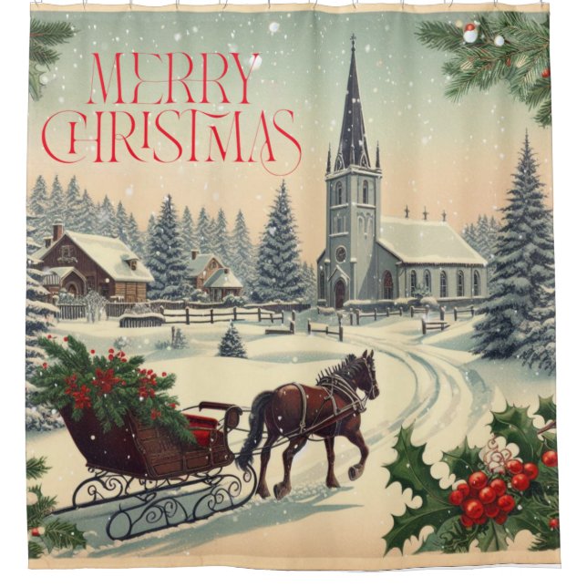 Rideaux De Douche Scène de Noël classique/Vintage (Devant)