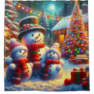 Rideaux De Douche "Scène de Noël de la famille des Snowmans"