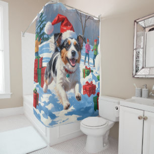 Rideaux De Douche Scène de Noël du Terrier australien