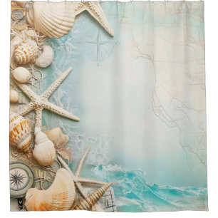 Rideaux De Douche Scène De Plage Maritime Rétro