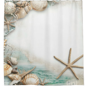 Rideaux De Douche Scène De Plage Maritime Rétro