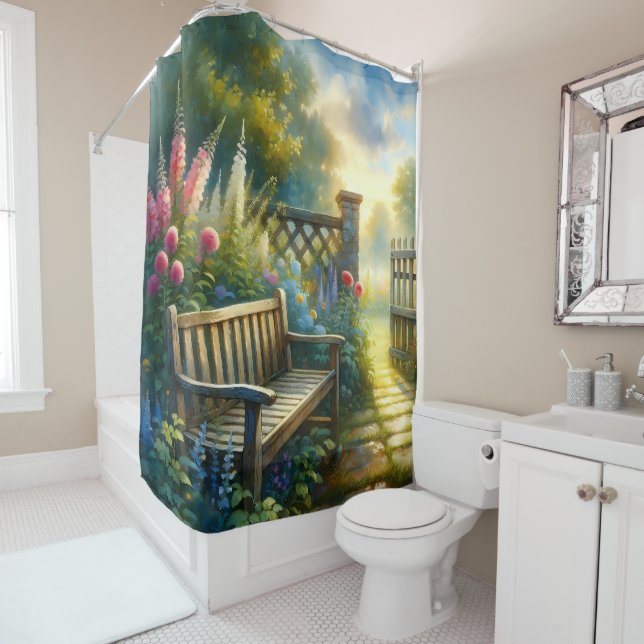 Rideaux De Douche Scène de porte de jardin ensoleillé (En situation)