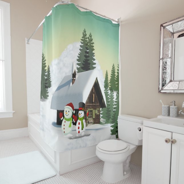 Rideaux De Douche Scène des neiges de Noël (En situation)