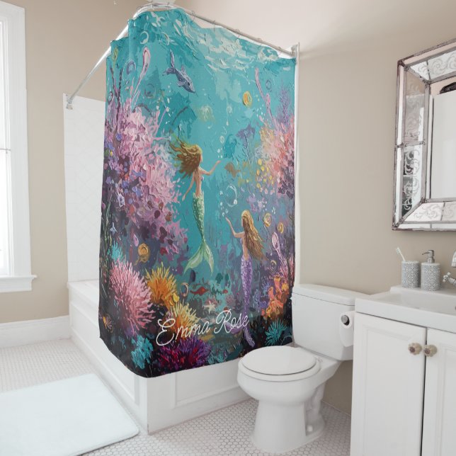 Rideaux De Douche Scène sous-marine de sirène enchantée (En situation)