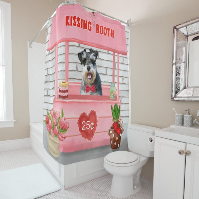 Rideaux De Douche Schnauzer Chien Valentine's Day Kissing Booth (En situation)