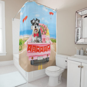 Rideaux De Douche Schnauzer Chien Valentine's Day Truck