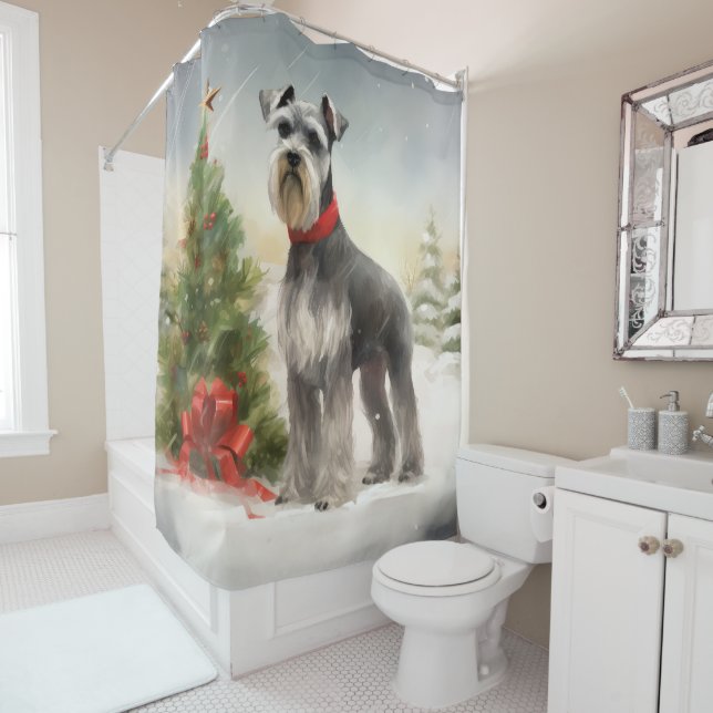 Rideaux De Douche Schnauzer dans la neige à Noël (En situation)