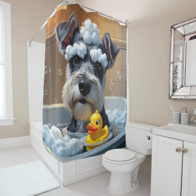 Rideaux De Douche Schnauzer Dégoulinant Endormi Mignon Drôle  (En situation)