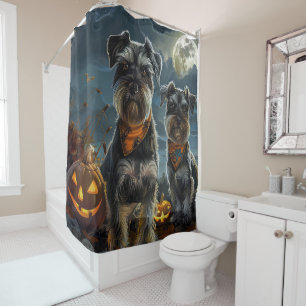 Rideaux De Douche Schnauzer Halloween Éffrayant