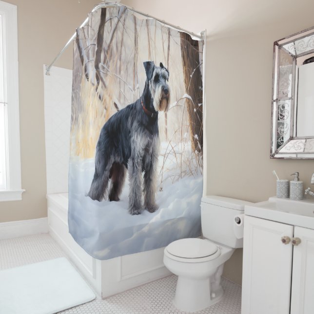Rideaux De Douche Schnauzer Qu'il neige Noël (En situation)