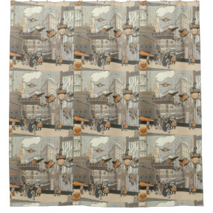 Rideaux De Douche Science-fiction vintage Urban Paris, Steam Punk