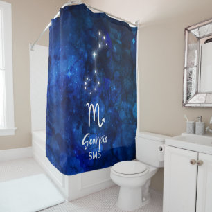 Rideaux De Douche Scorpio Zodiac Constellation Bleu Galaxie Monogram