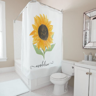 Rideaux De Douche Script de nom personnalisé de tournesol rustique m