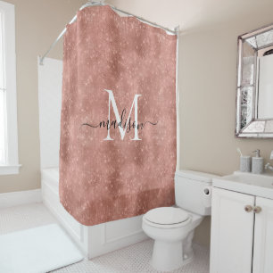 Rideaux De Douche Script Monogramme de Parties scintillant d'or Rose