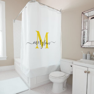 Rideaux De Douche Script or blanc féminin, nom élégant du monogramme
