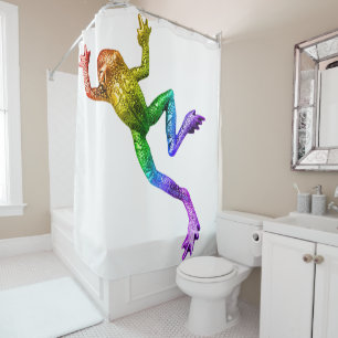 Rideaux De Douche Sculpture de grenouille arc-en-ciel de SlipperyJoe
