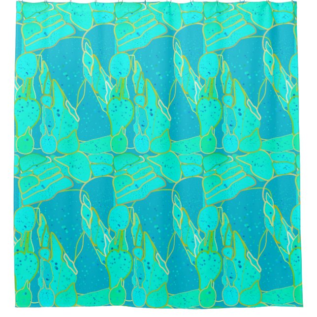 Rideaux De Douche "Sea Grotto" abstrait - turquoise, bleu, or (Devant)