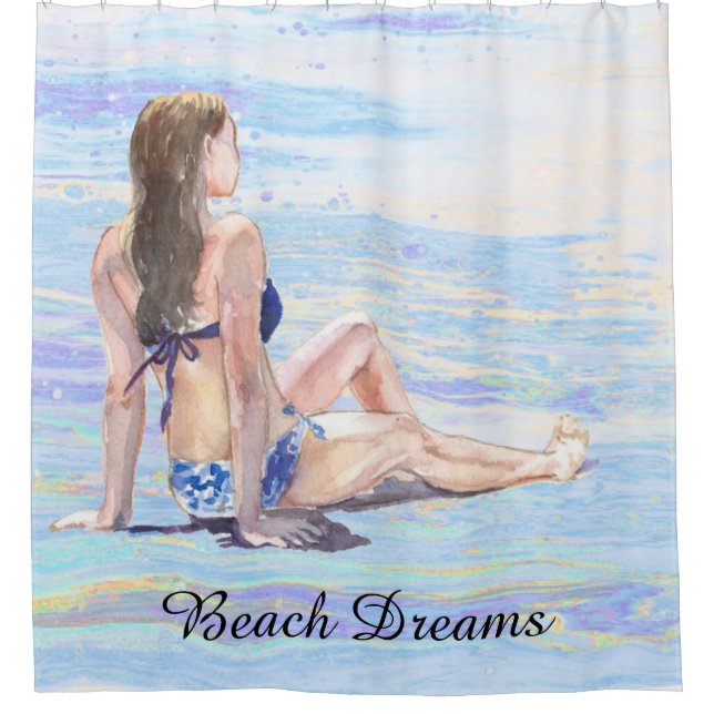 Rideaux De Douche *~* Sea Shore Beach Woman Sun bathe AR29 (Devant)