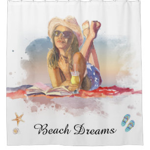 Rideaux De Douche *~* Sea Shore Beach Young Girl Sun bathe AR29