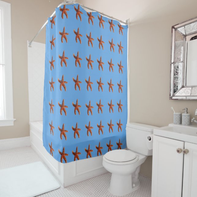 Rideaux De Douche Sea Stars danse sur bleu (En situation)