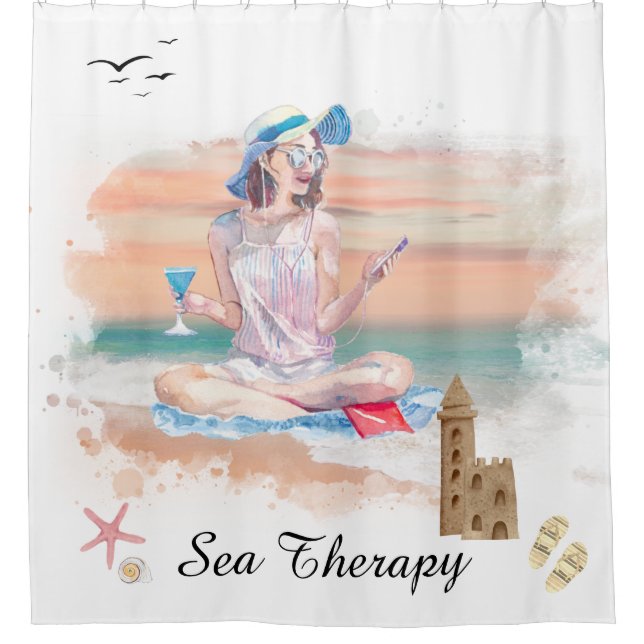 Rideaux De Douche *~* Sea Therapy Beach Young Girl Music AR29 (Devant)