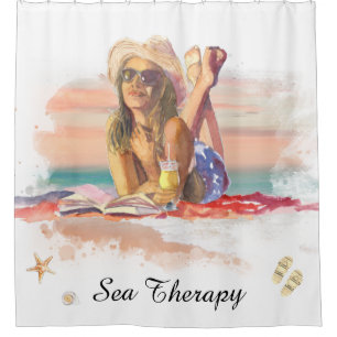 Rideaux De Douche *~ Sea Therapy Beach Young Girl Sun Set AR29