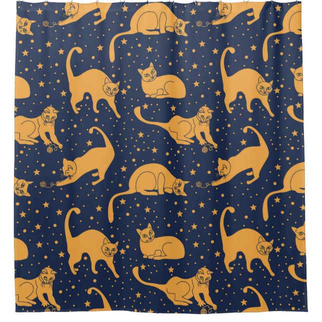 Rideaux De Douche Seamless pattern, funny cats in everyday poses, pl (Devant)