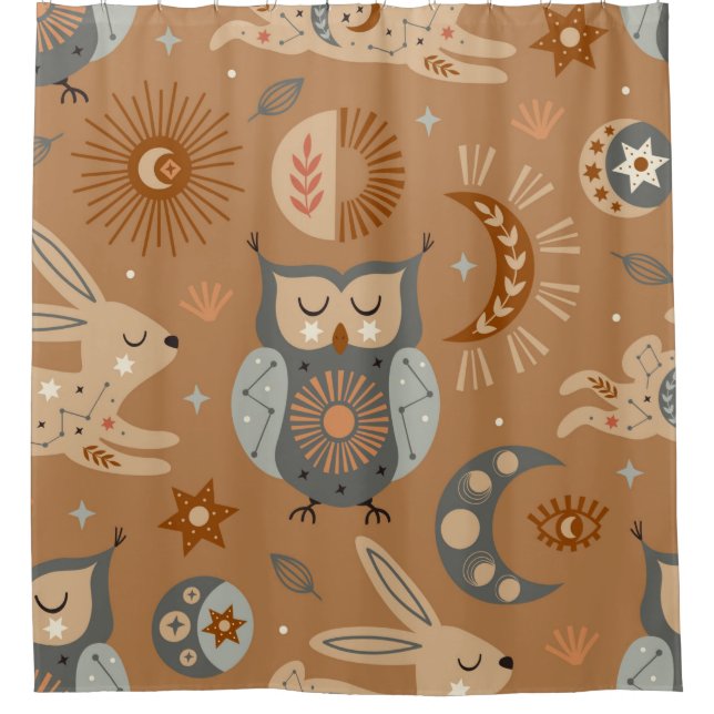 Rideaux De Douche seamless pattern with celestial owl and hare (Devant)