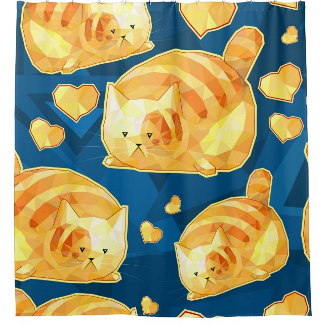 Rideaux De Douche Seamless pattern with cute polygonal cartoon cats, (Devant)