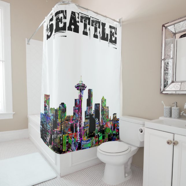 Rideaux De Douche Seattle, Washington, graffiti (En situation)
