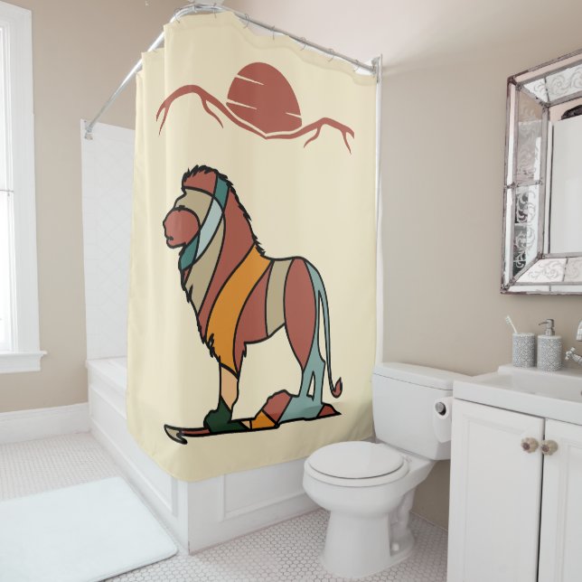 Rideaux De Douche Serene Savanna Kind Lion Abstract Modern (En situation)