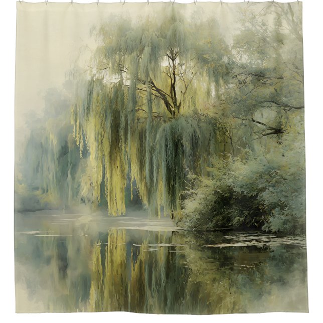 Rideaux De Douche Serene Willow Tree Reflection Nature Art (10) (Devant)