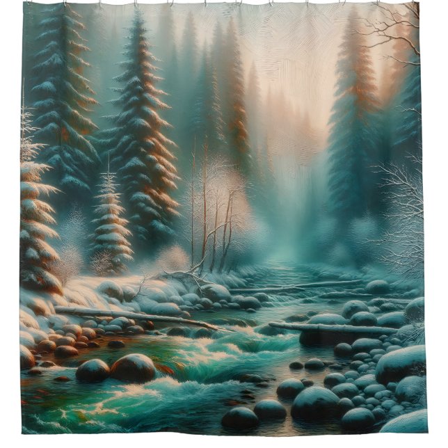 Rideaux De Douche "Sérénité de la rivière d'hiver" (Devant)