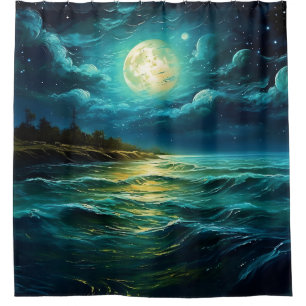 Rideaux De Douche "Sérénité Lune : Paysage nocturne"