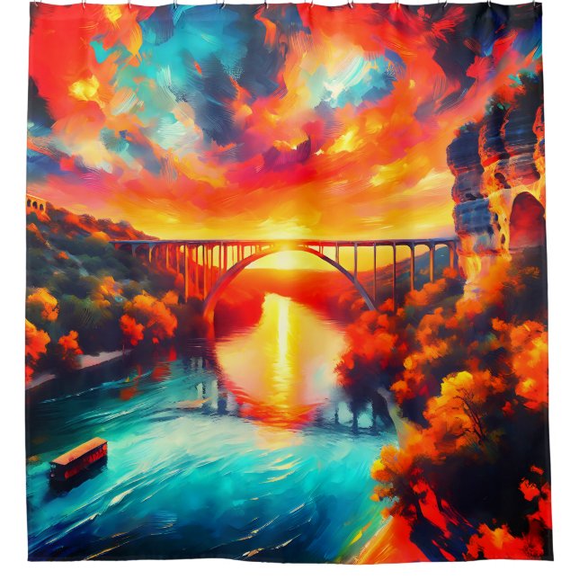 Rideaux De Douche "Serenity aquatique - Comal River Sunset Art" (Devant)