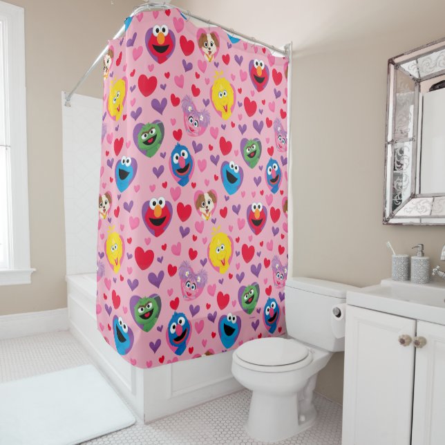 Rideaux De Douche Sesame Street Valentine Hearts Motif (En situation)