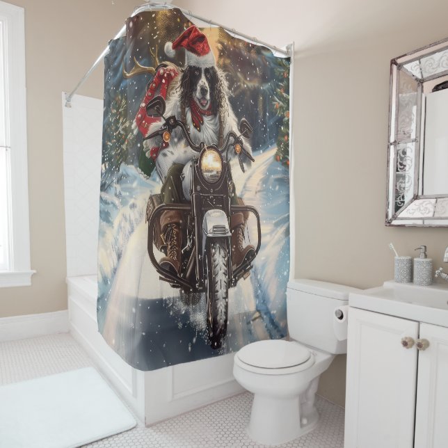Rideaux De Douche Setter Anglais Chien à Moto Noël (En situation)