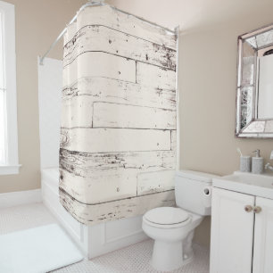 Rideaux De Douche Shabby Chic Blanc Cassé Ivoire Bois Ferme Rustique