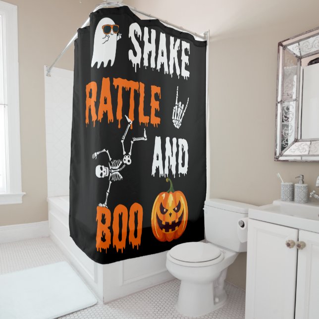 Rideaux De Douche Shake, Rattle, Boo Fun Skeleton Citrouille Hallowe (En situation)