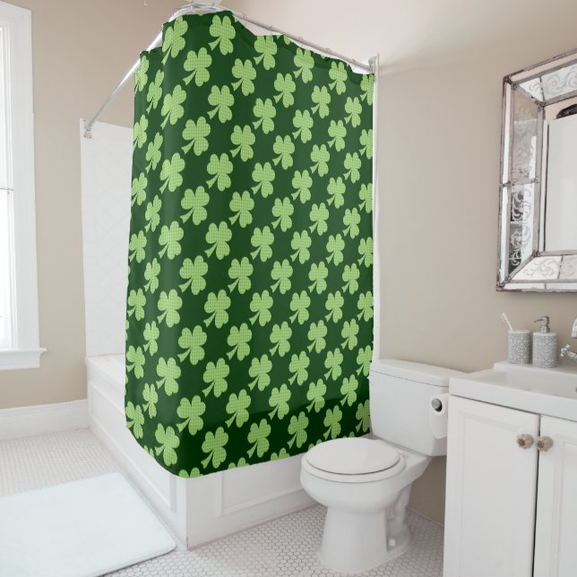 Rideaux De Douche Shamrock vert Clover Pois motif (En situation)