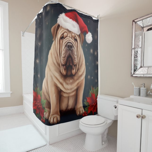 Rideaux De Douche Shar Pei Chien dans Noël de neige (En situation)