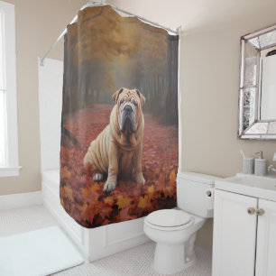 Rideaux De Douche Shar Pei dans les feuilles d'automne tombent inspi