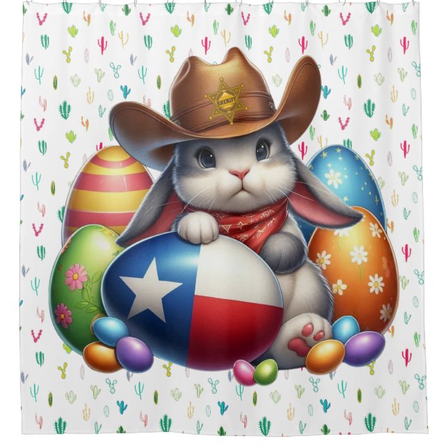 Rideaux De Douche Shérif de lapin du Texas/sud-ouest de Pâques (Devant)