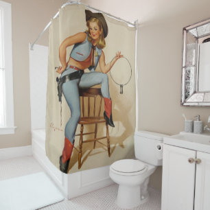 Rideaux De Douche Shérif occidental vintage de cow-girl avec des