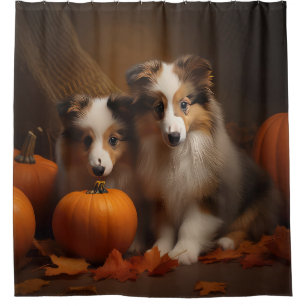 Rideaux De Douche Shetland Sheepdog Chiot Chiot Automne Citrouille d